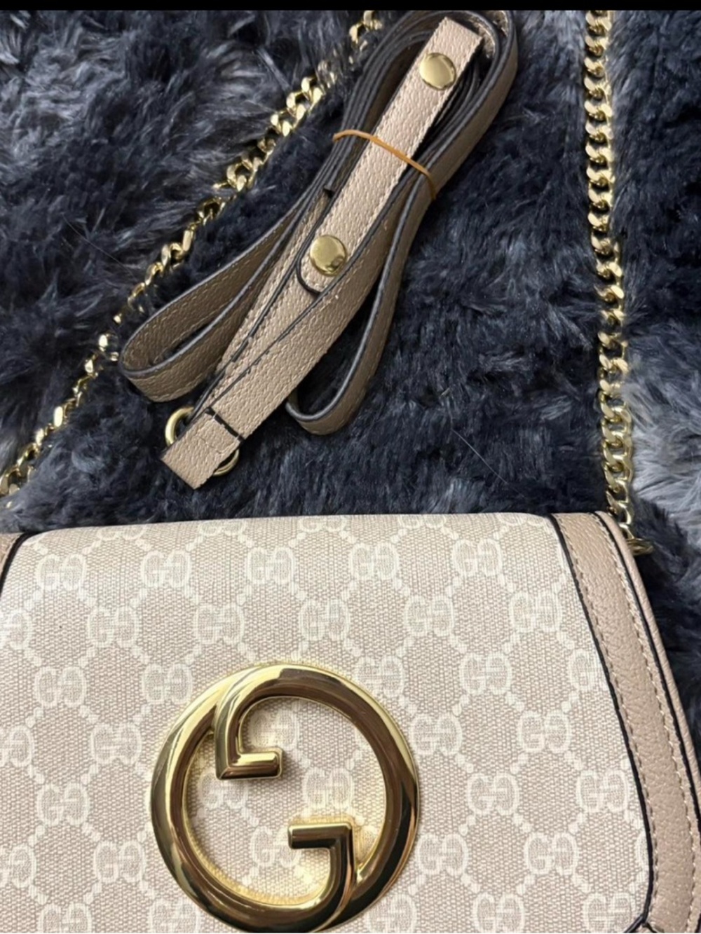 Beige GG Canvas Crossbody with Gold Hardware